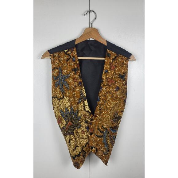 SOLD | Vintage 80s Kenar Beaded Sequin Cotton Button Front Vest | One Size - Picture 2 of 12